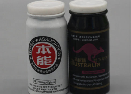 La bouteille en aluminium de la médecine 100ml pour des pilules marque sur tablette des capsules d'herbes